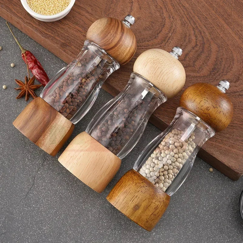 Salz- und Pfeffermühlen-Set aus Holz und Glas für die Küche