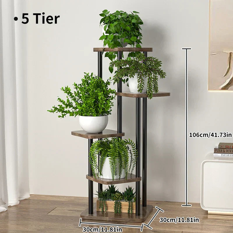 Pflanzenregal 5 Ebenen Metall Holz – Vertikaler Blumenständer