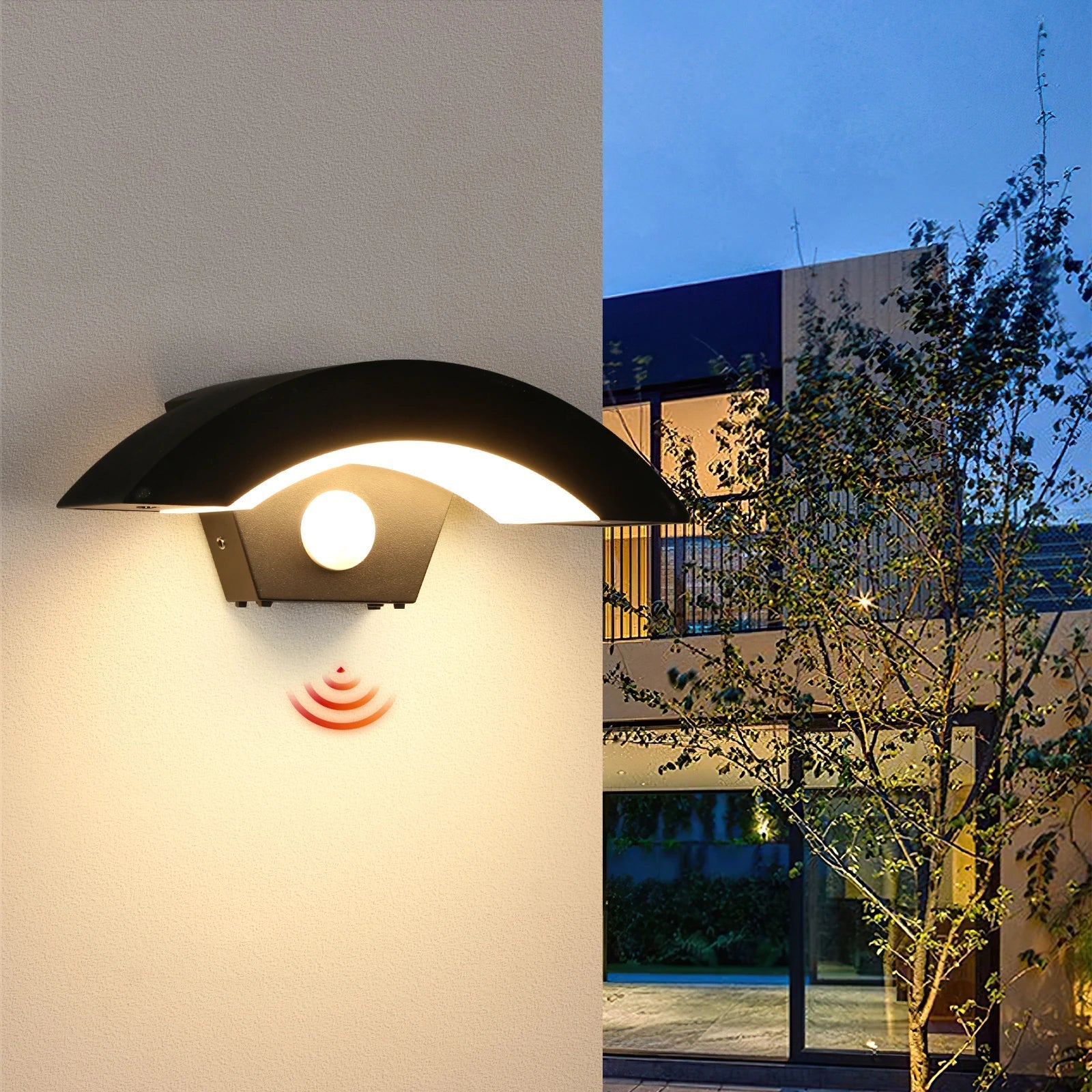 LED Außenwandleuchte 24W mit Bewegungsmelder – Warmweiß Schwarz