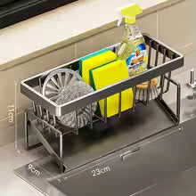 Stainless steel sink organizer with towel holder and draining tray