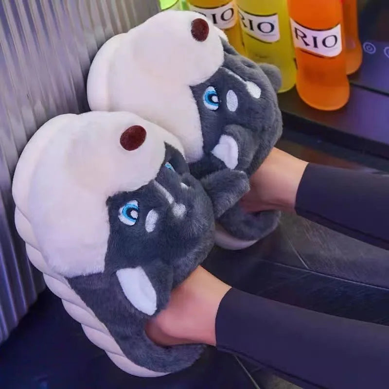 Hausschuhe in Husky-Form – Weiche Plüsch-Pantoffeln für Zuhause