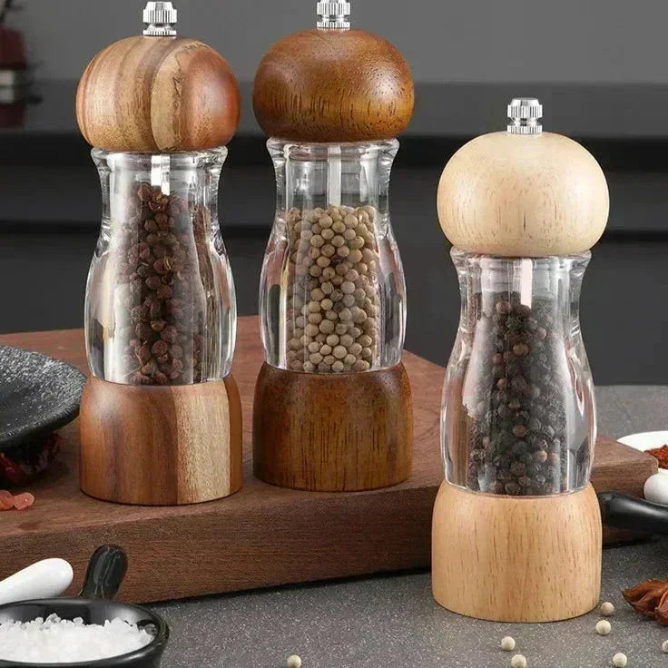 Salz- und Pfeffermühlen-Set aus Holz und Glas für die Küche
