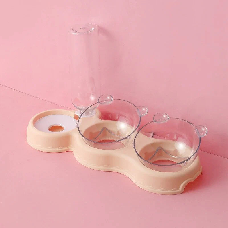 Rosa 3-in-1 Futternapf-Set mit automatischem Wasserspender und leeren Näpfen