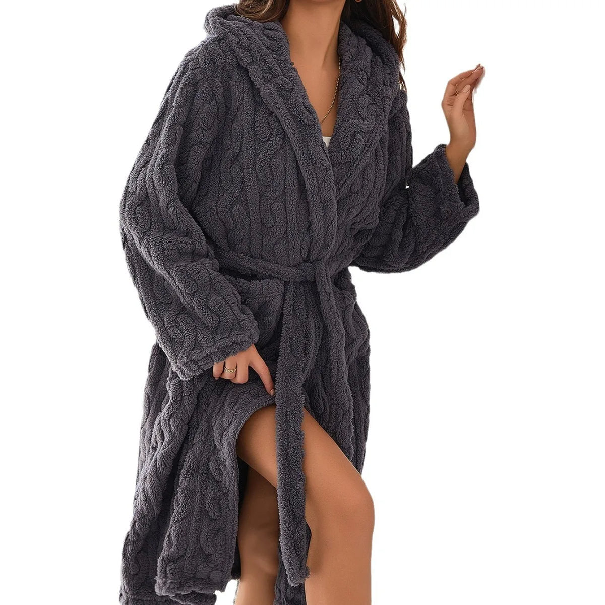 Long hooded bathrobe made of coral fleece - soft and warm
