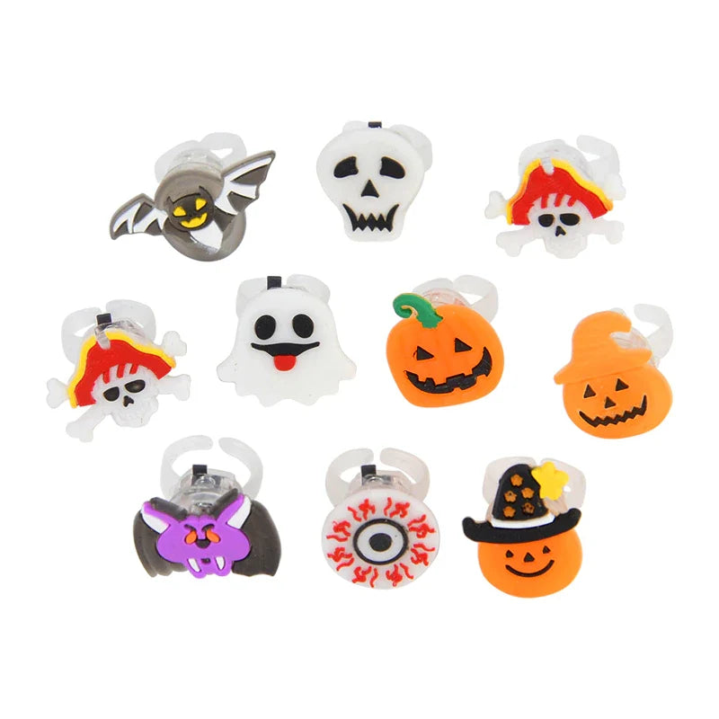 LED Halloween Ringe – 20 Stück Leuchtende Ringe mit Gruseligen Designs