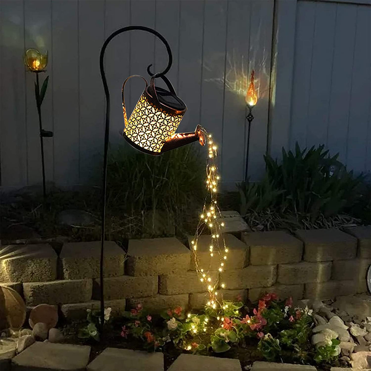 Solar watering can light with waterfall light effect for the garden