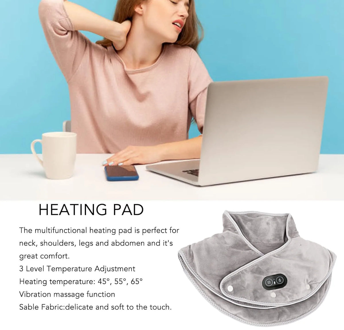 Neck and shoulder massage pillow with heat and vibration