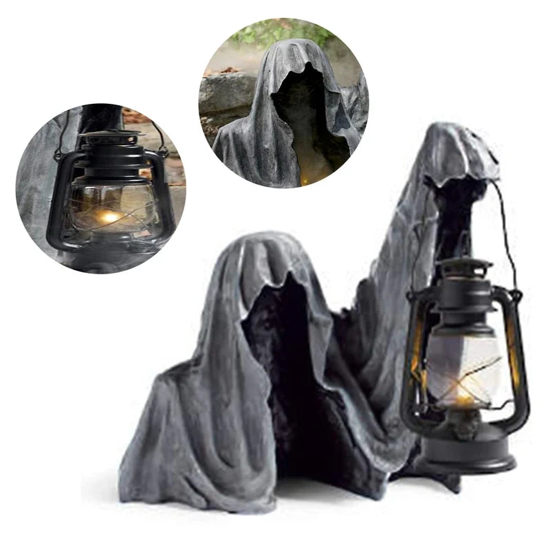 Halloween Grim Reaper Figure with Lantern Made of Resin – Weather-Resistant Garden Decoration