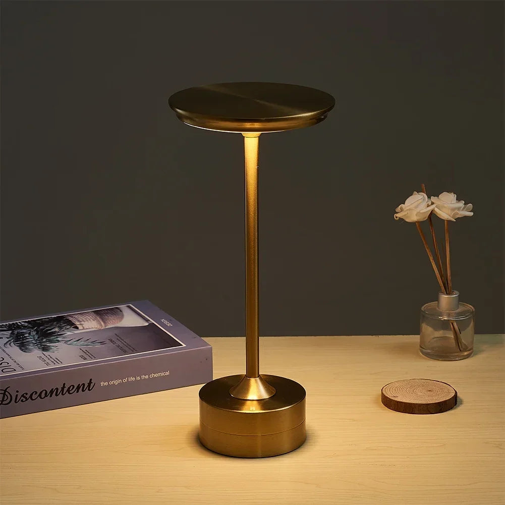 Wireless table lamp with warm white LED light for bars and living spaces