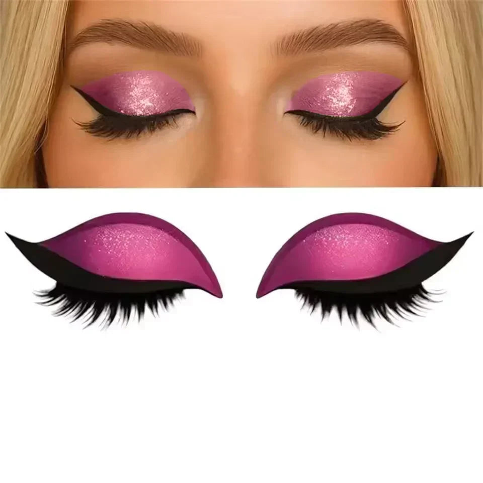 Pink metallic Augen make-up sticker wiederverwendbar shown on blonde woman's closed eyes