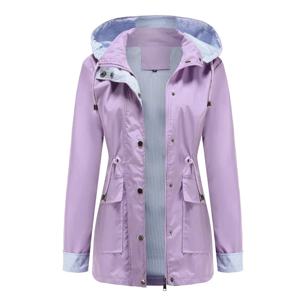 Waterproof women's rain jacket with hood for spring and everyday wear