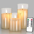 LED candle set with glass cylinders - flickering with remote control