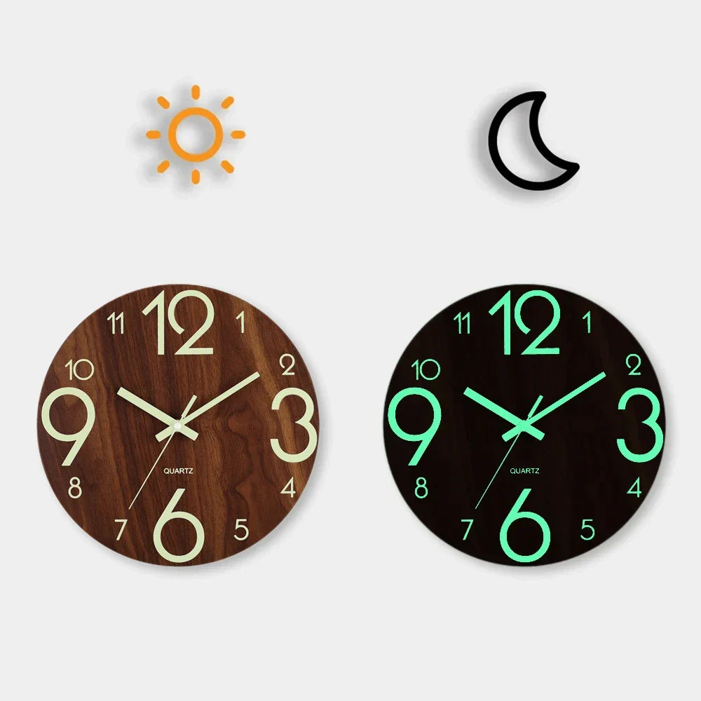 Wall clock with glow-in-the-dark numerals - readable day and night