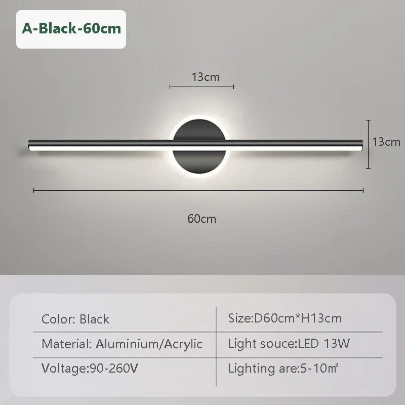 LED Wandleuchte Schwarz Gold – Spiegelleuchte 40/60/80 cm