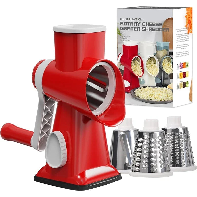 Manual Rotary Grater with 3 Interchangeable Stainless Steel Drums