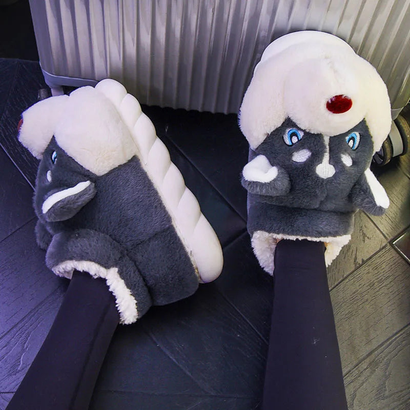 Hausschuhe in Husky-Form – Weiche Plüsch-Pantoffeln für Zuhause