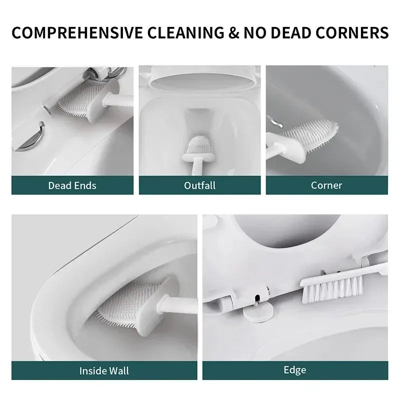 Silicone toilet brush with wall mount – 2-in-1 antibacterial