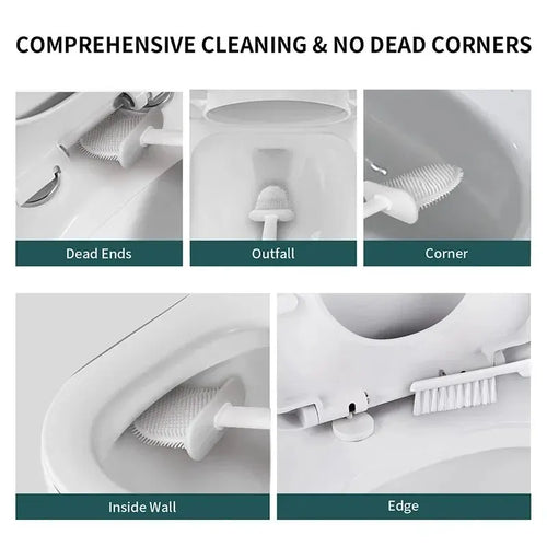 Silicone toilet brush with wall mount – 2-in-1 antibacterial