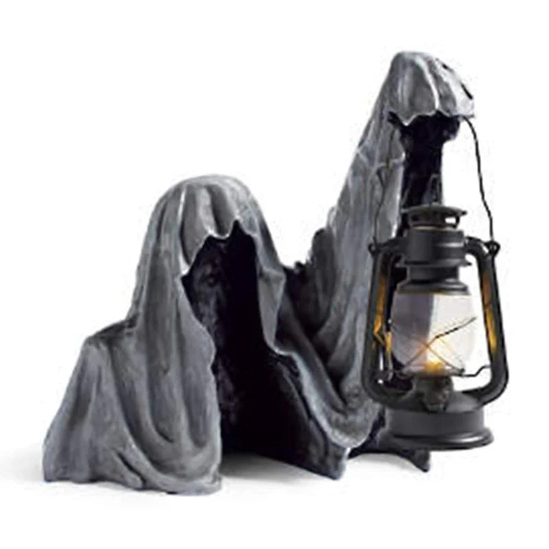 Halloween Grim Reaper Figure with Lantern Made of Resin – Weather-Resistant Garden Decoration