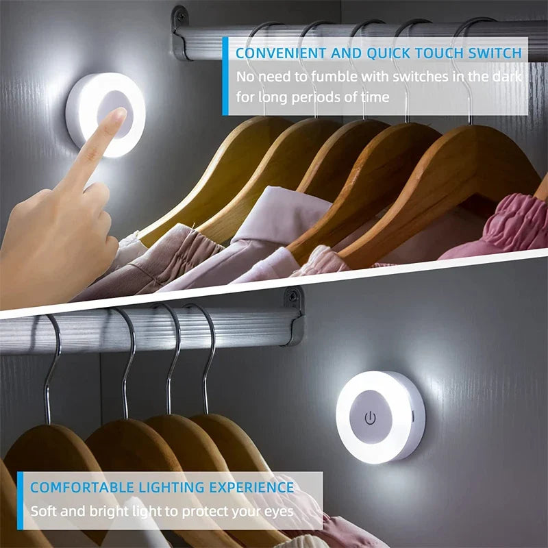 Rechargeable LED night light with touch control and magnetic mounting