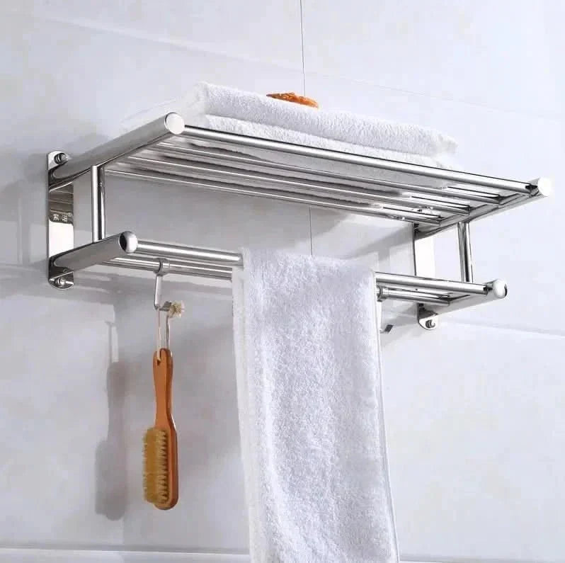 Stainless Steel Towel Rack with Shelf for Wall Mounting