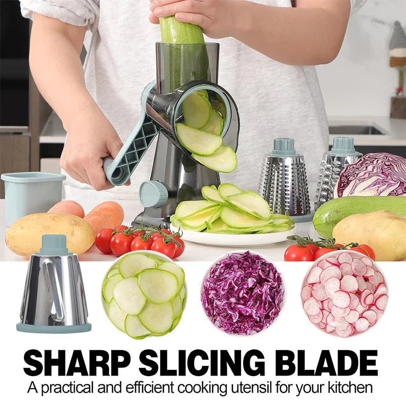 Manual Rotary Grater with 3 Interchangeable Stainless Steel Drums