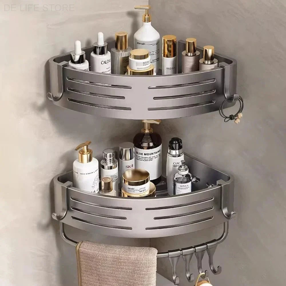 Duscheckregal ohne Bohren – verstellbares Aluminium-Eckregal 2er-Set
