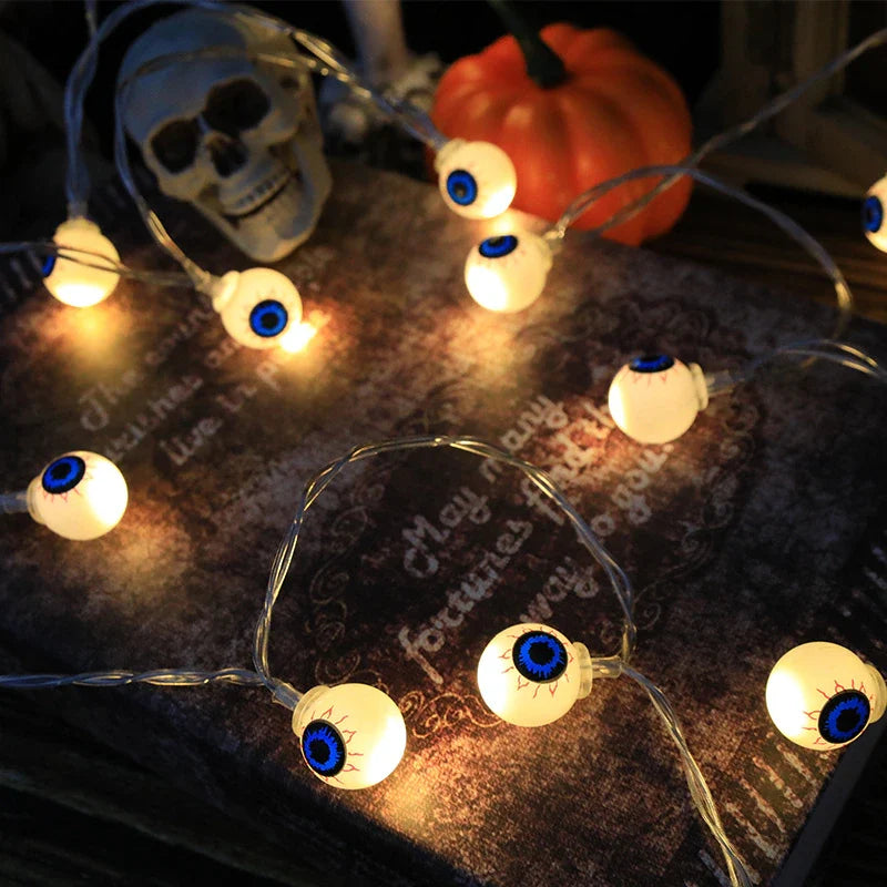 Halloween LED Lichterkette – Kürbis, Totenkopf & Augapfel – 1,5m mit 10 LEDs