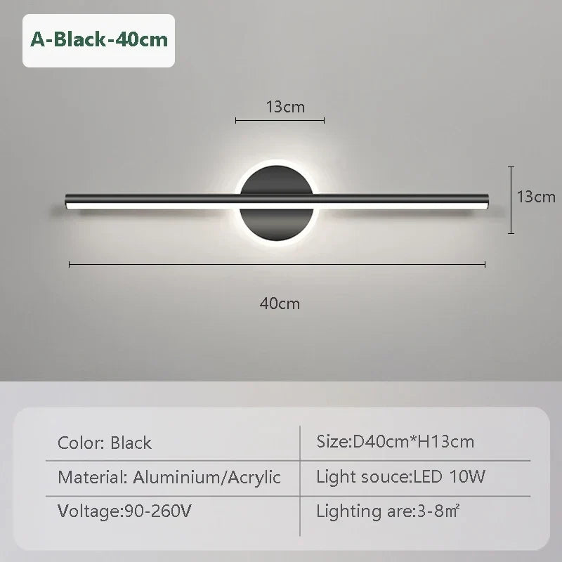 LED Wandleuchte Schwarz Gold – Spiegelleuchte 40/60/80 cm