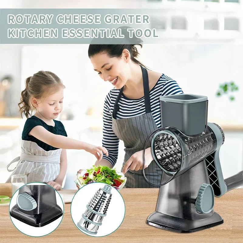 Manual Rotary Grater with 3 Interchangeable Stainless Steel Drums