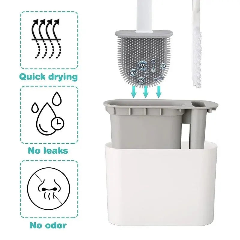 Silicone toilet brush with wall mount – 2-in-1 antibacterial