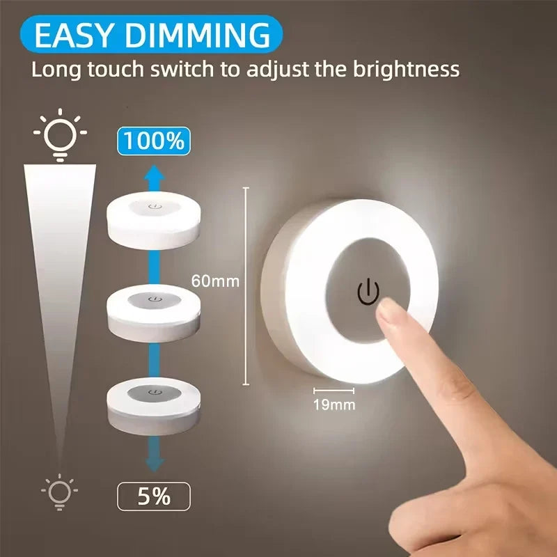 Rechargeable LED night light with touch control and magnetic mounting