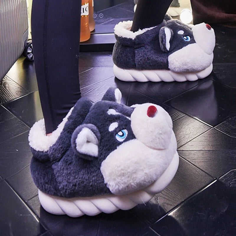 Hausschuhe in Husky-Form – Weiche Plüsch-Pantoffeln für Zuhause