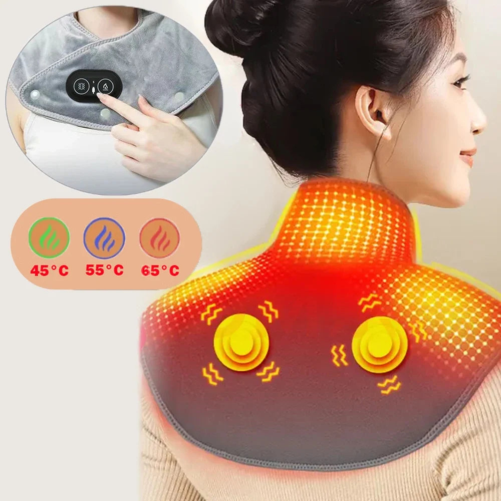 Neck and shoulder massage pillow with heat and vibration