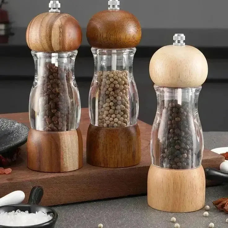 Salz- und Pfeffermühlen-Set aus Holz und Glas für die Küche