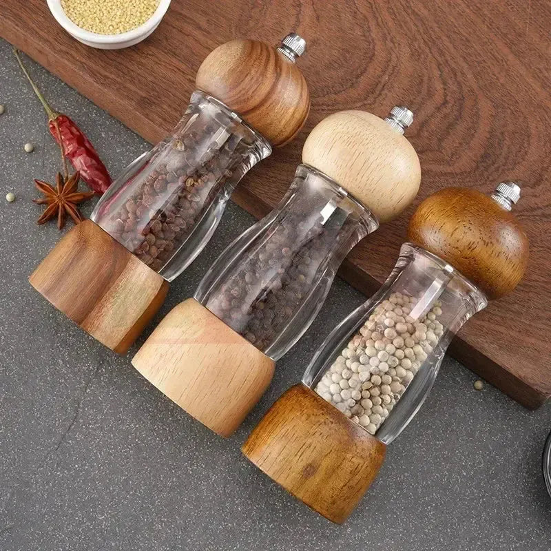 Salz- und Pfeffermühlen-Set aus Holz und Glas für die Küche