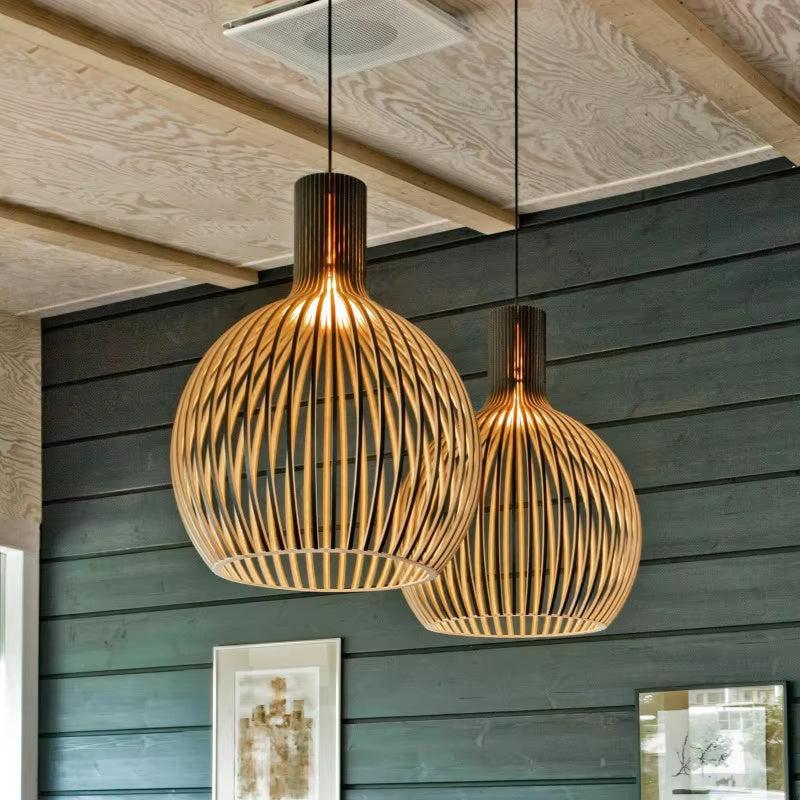 Wooden pendant light sphere - Organic pendant light for living spaces