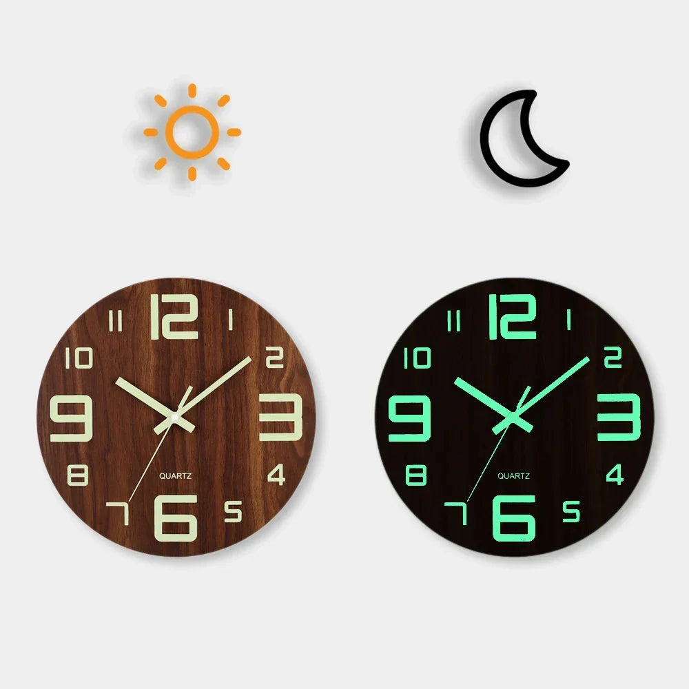 Wall clock with glow-in-the-dark numerals - readable day and night
