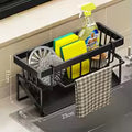 Stainless steel sink organizer with towel holder and draining tray