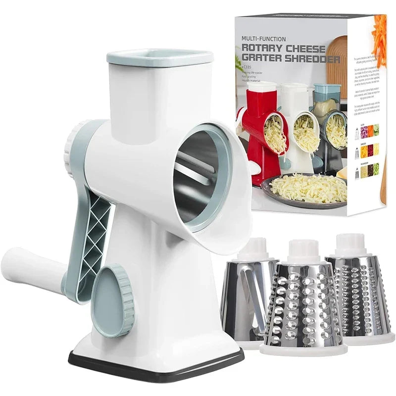 Manual Rotary Grater with 3 Interchangeable Stainless Steel Drums