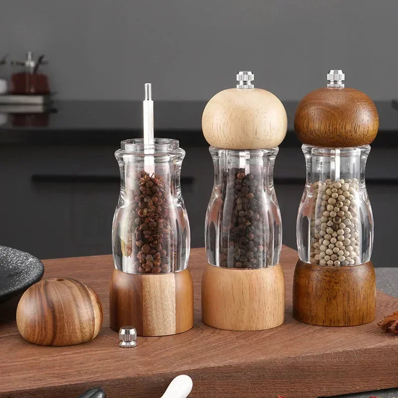 Salz- und Pfeffermühlen-Set aus Holz und Glas für die Küche