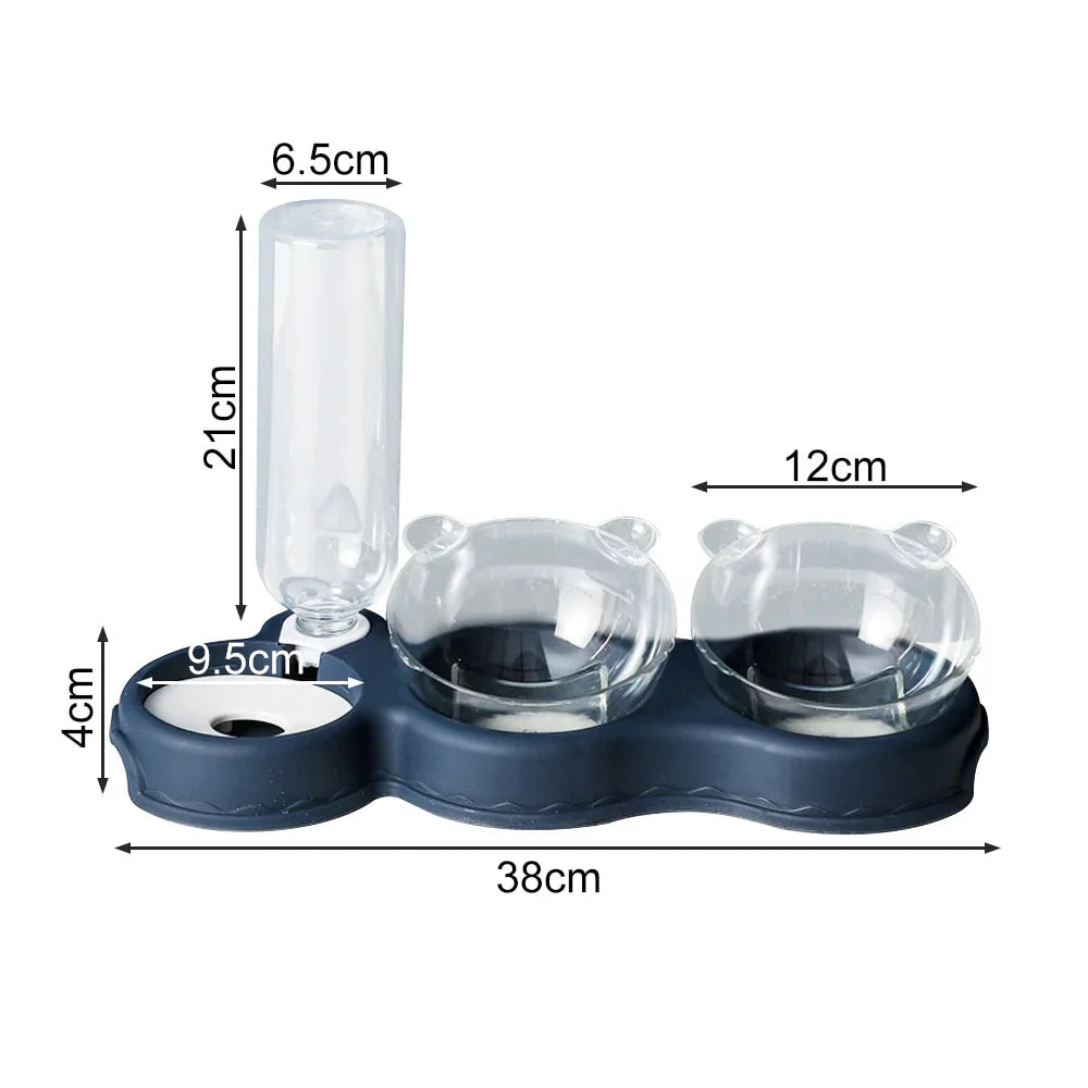 3-in-1 Futternapf-Set mit automatischem Wasserspender Maße und Dimensionen