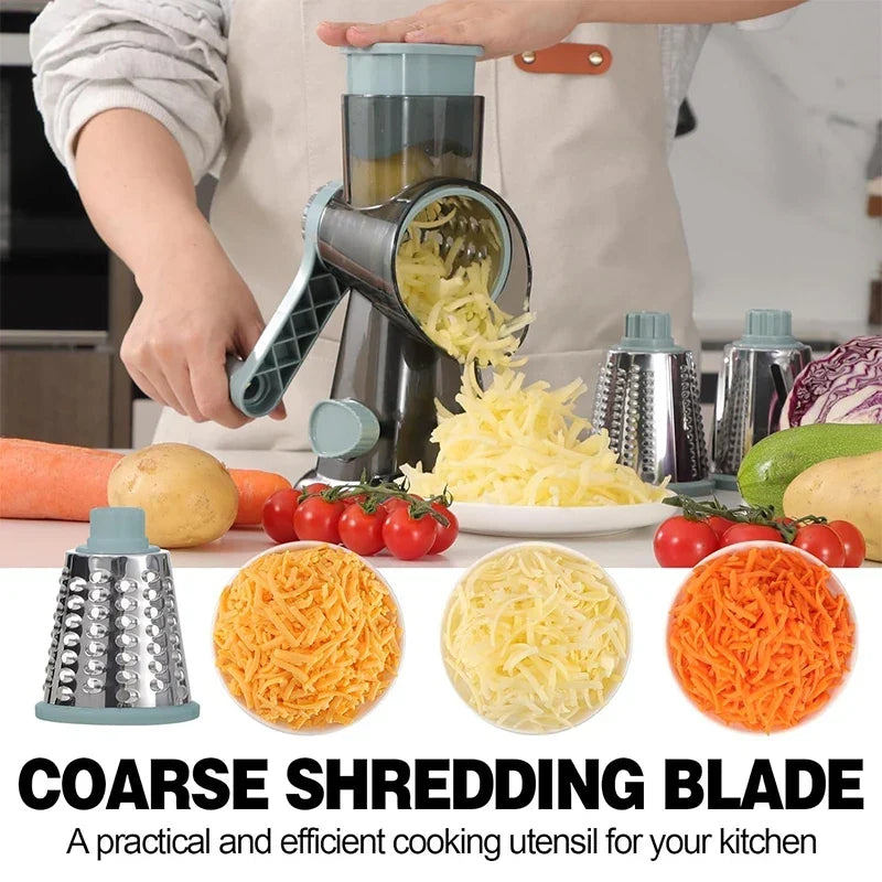 Manual Rotary Grater with 3 Interchangeable Stainless Steel Drums