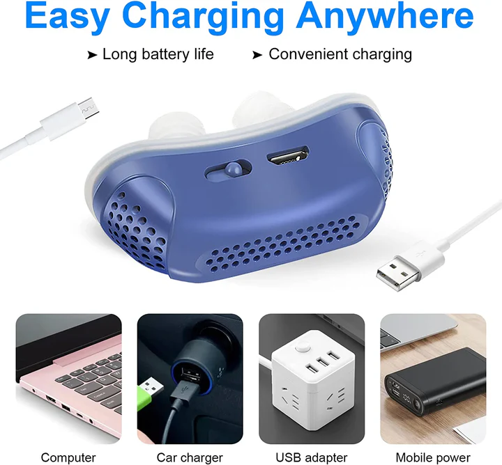 Nasal snoring stopper device - mask-free and USB-rechargeable