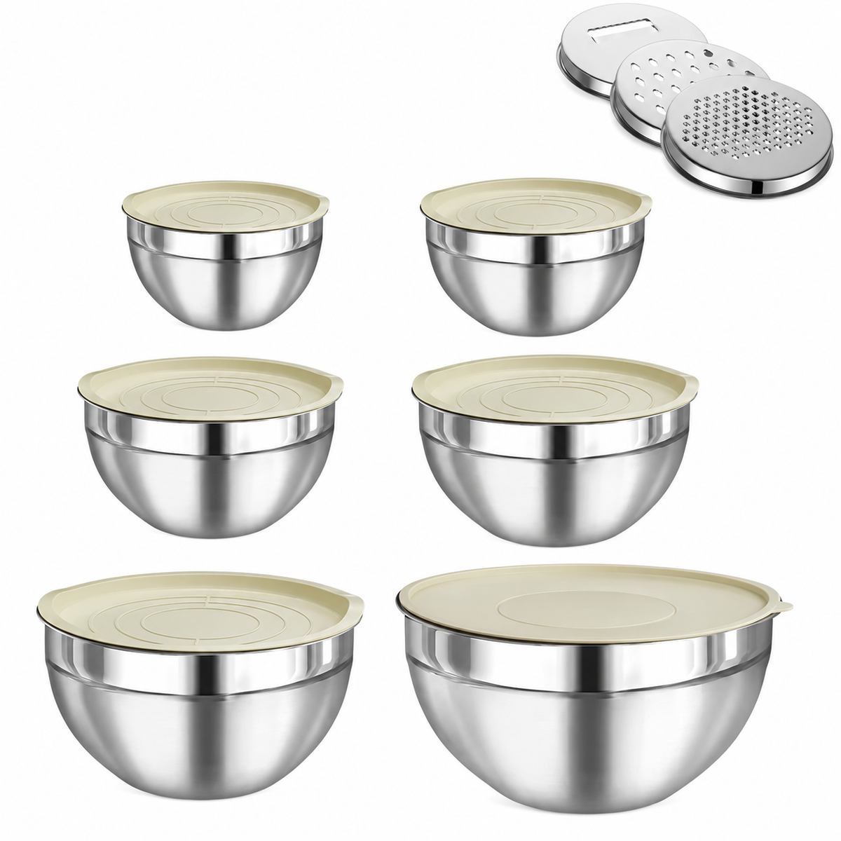 Schüssel Set 6-teilig mit Deckeln und Reibeaufsätzen