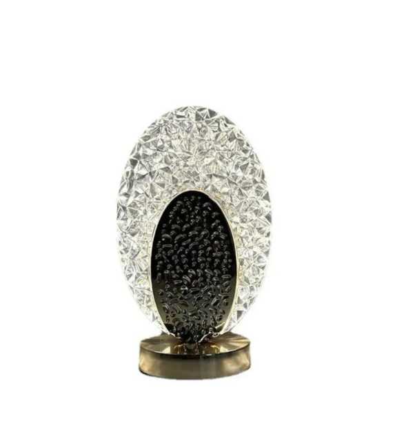 Table lamp with peacock design and crystal-like light reflections