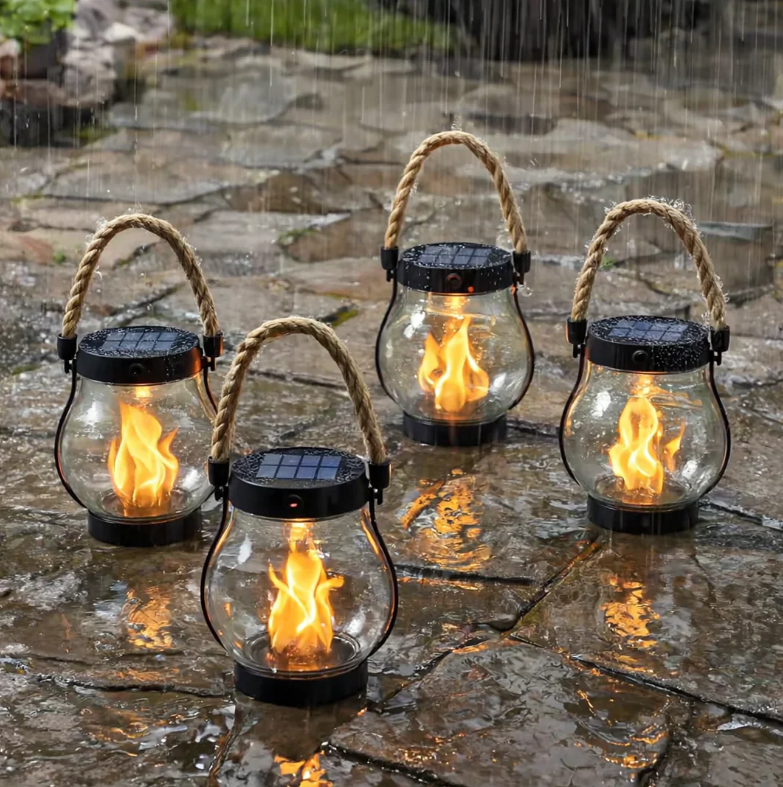 Solar Laterne mit Flammeneffekt für Garten und Terrasse
