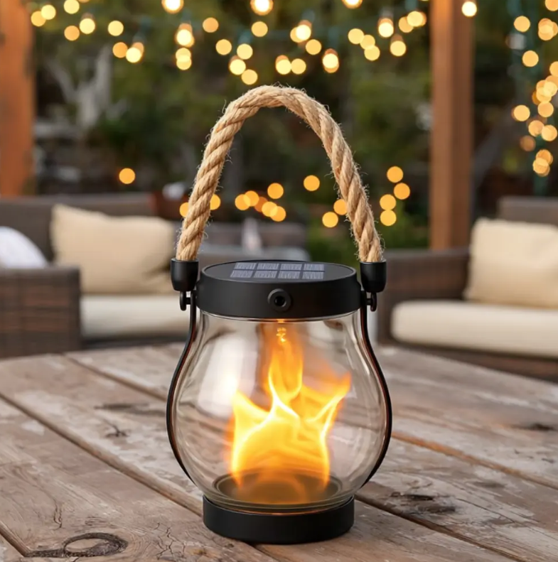 Solar Laterne mit Flammeneffekt für Garten und Terrasse