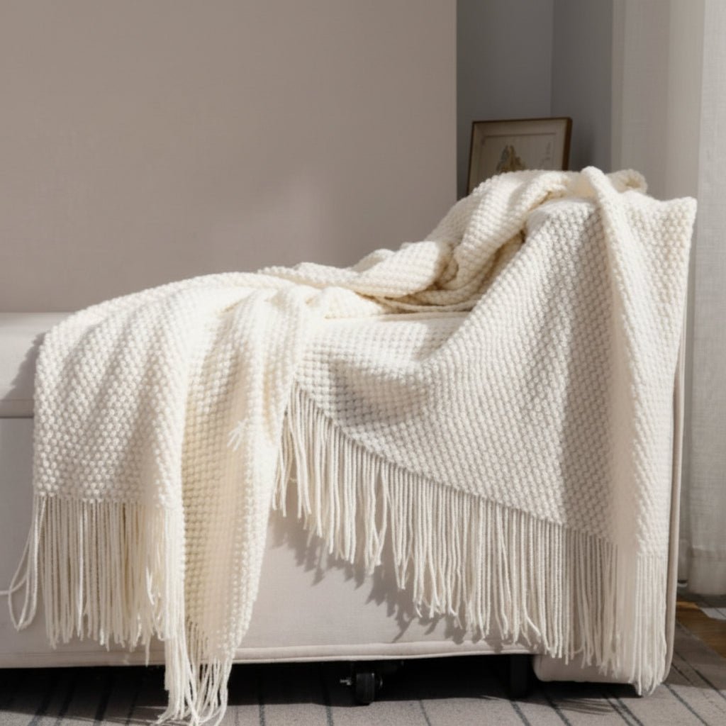 Knitted fleece blanket with fleece lining - soft and decorative