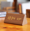 Digital wooden clock with voice activation and alarm function